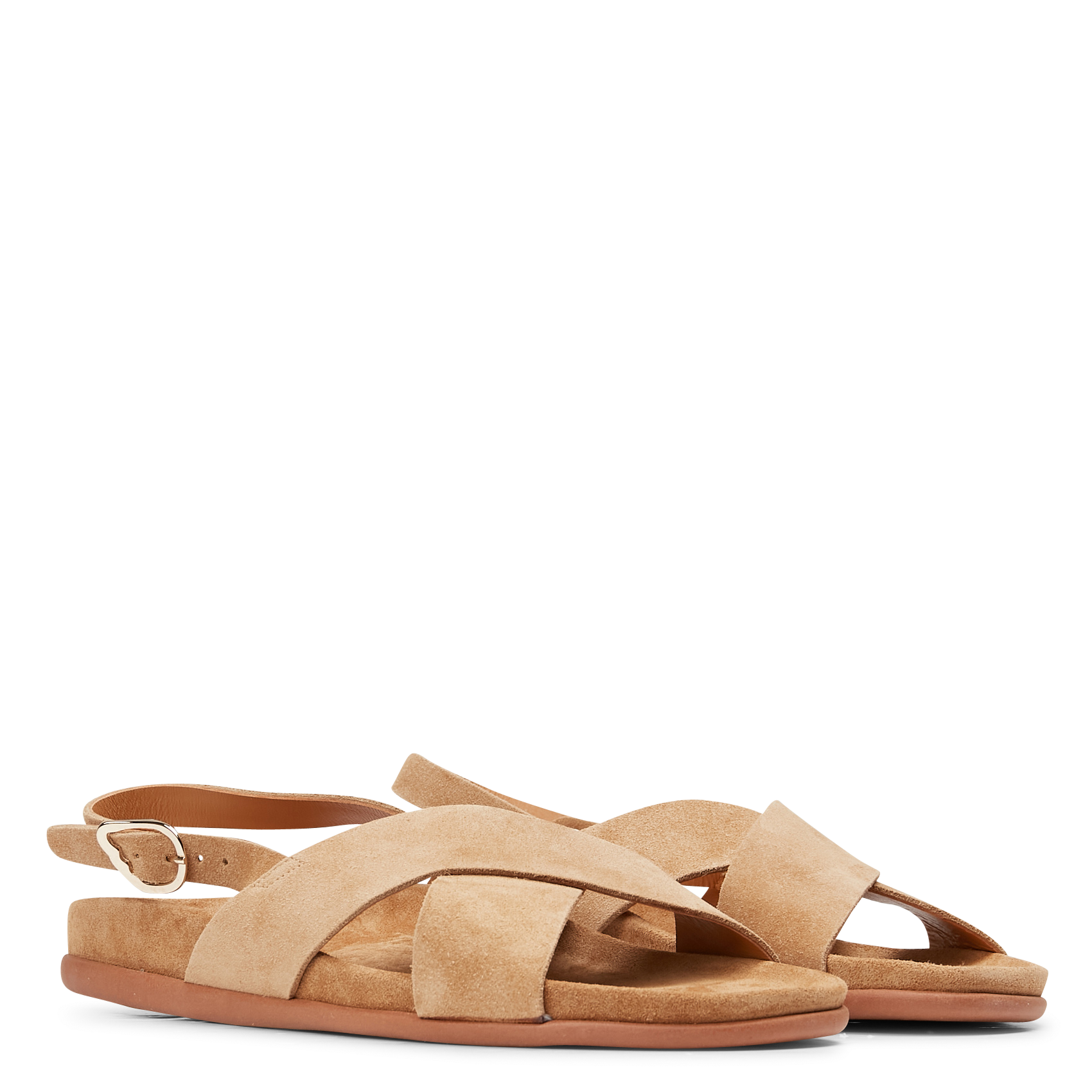 IKESIA - Sandales plates en cuir velours | Marron
