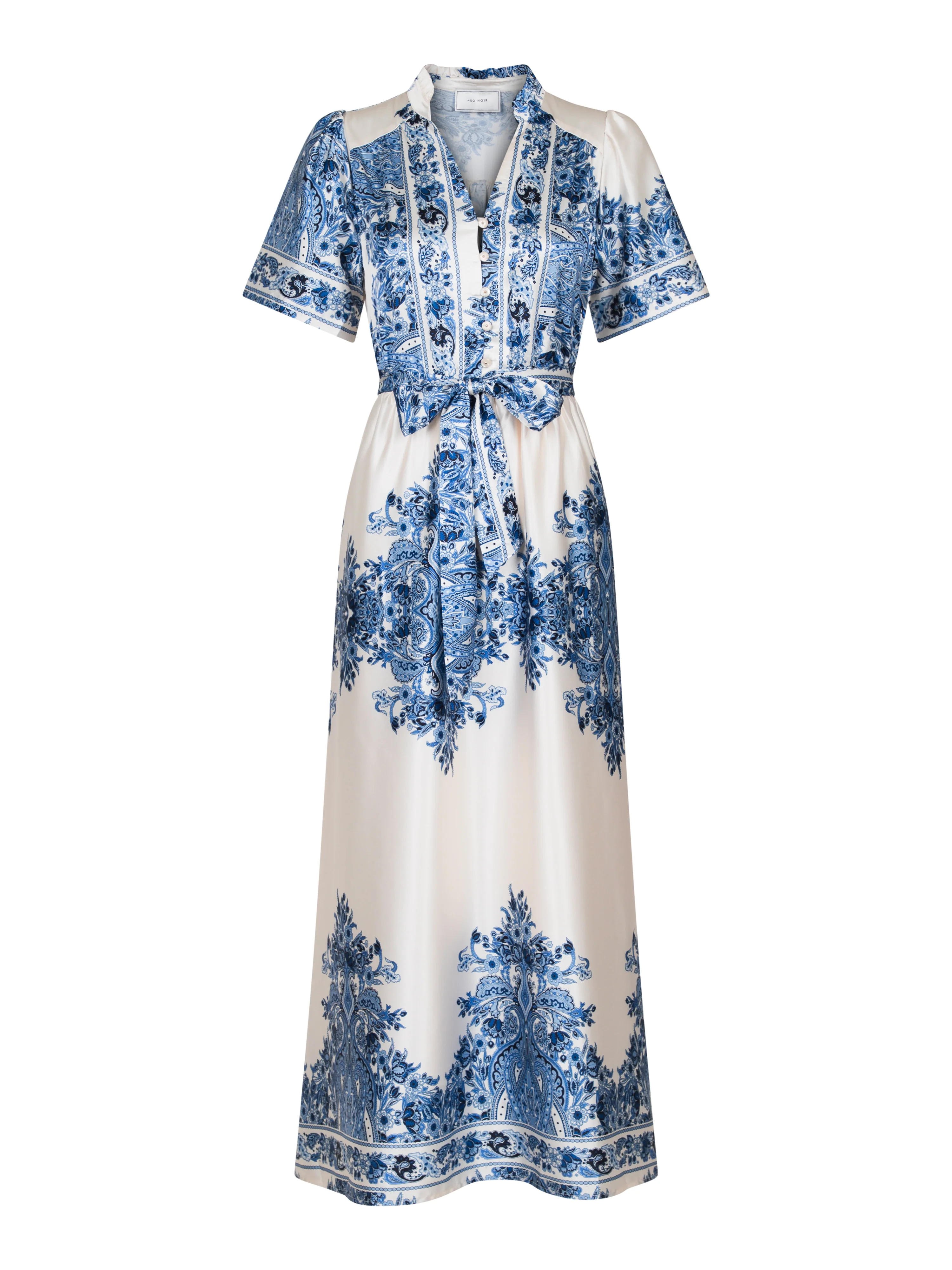 Neo Noir  Noelle Paisley Border lang kjole - Bright Blue
