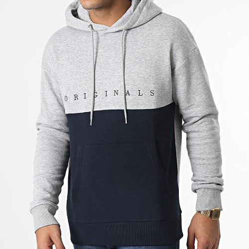 Sweat Capuche Copenhagen Blocking Gris Chiné Bleu Marine
