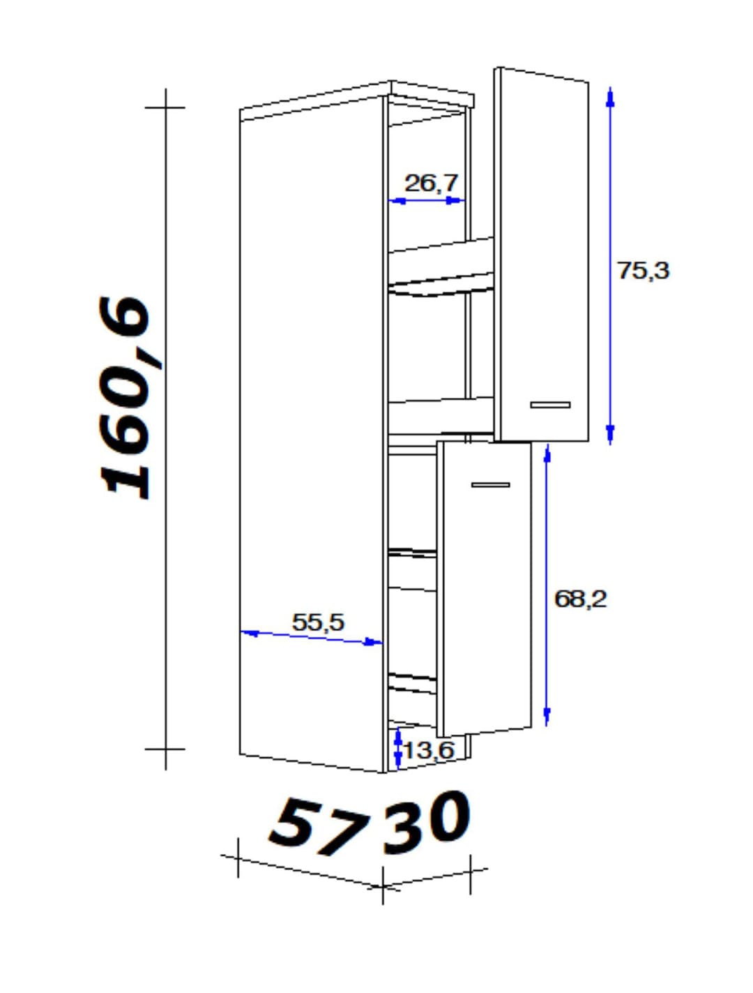 Küchen Apothekerschrank WITO 30 x 161 x 60 cm weiß