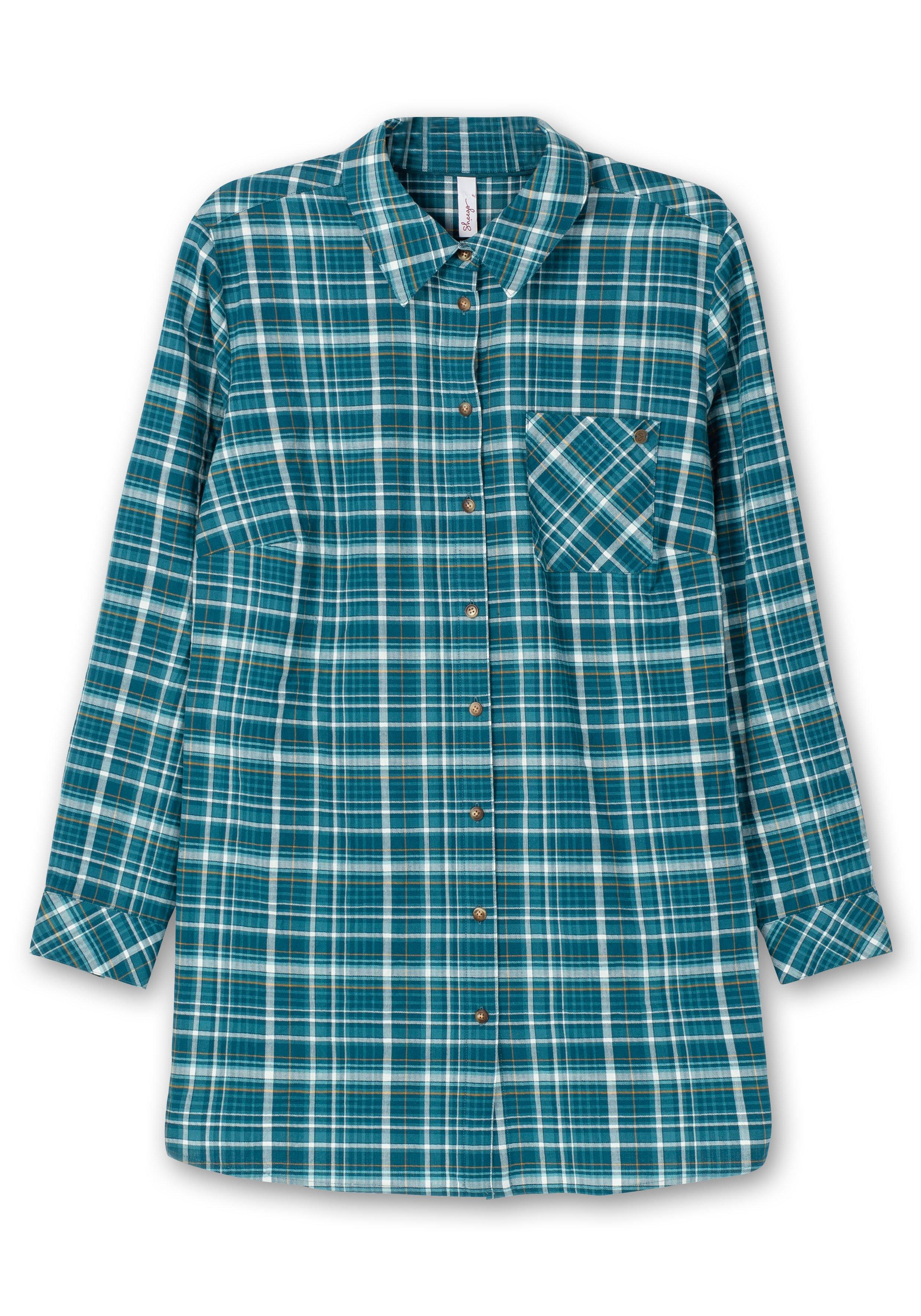 Longbluse in Crinkle-Qualität, mit Fischgrät-Karos