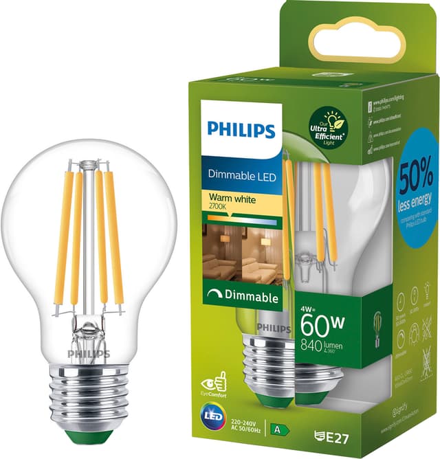 Philips UltraEfficient LED-pære 4W E27