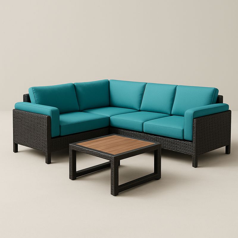 Outdoor Ecksofa Set Polyrattan Aluminium Türkis mit Tisch 250cm