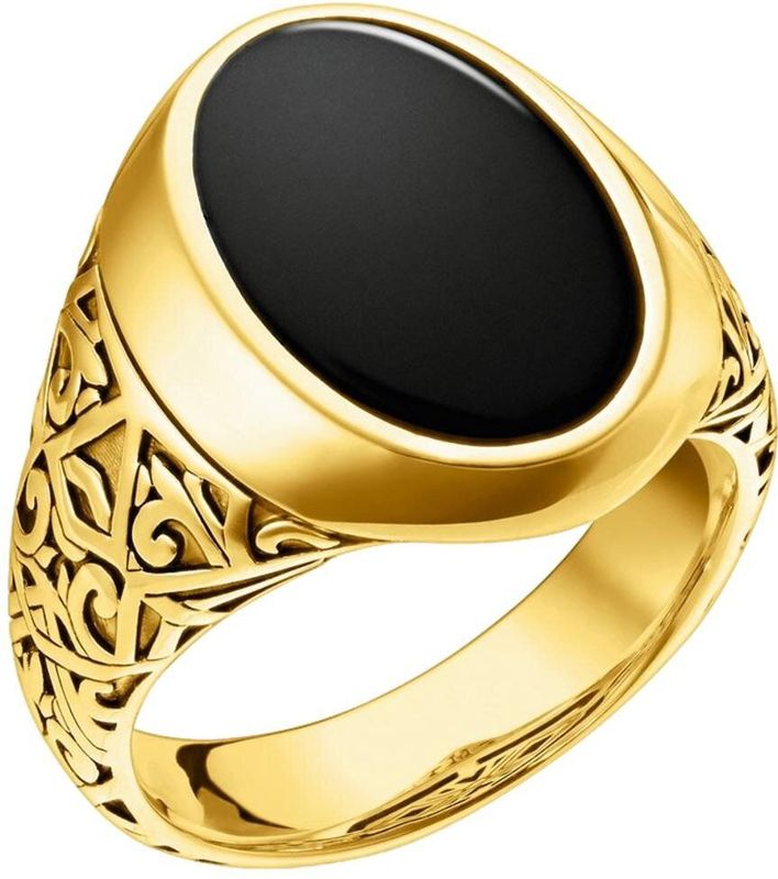 Ring - Geel Goud - Zilver - Zwarte Edelsteen
