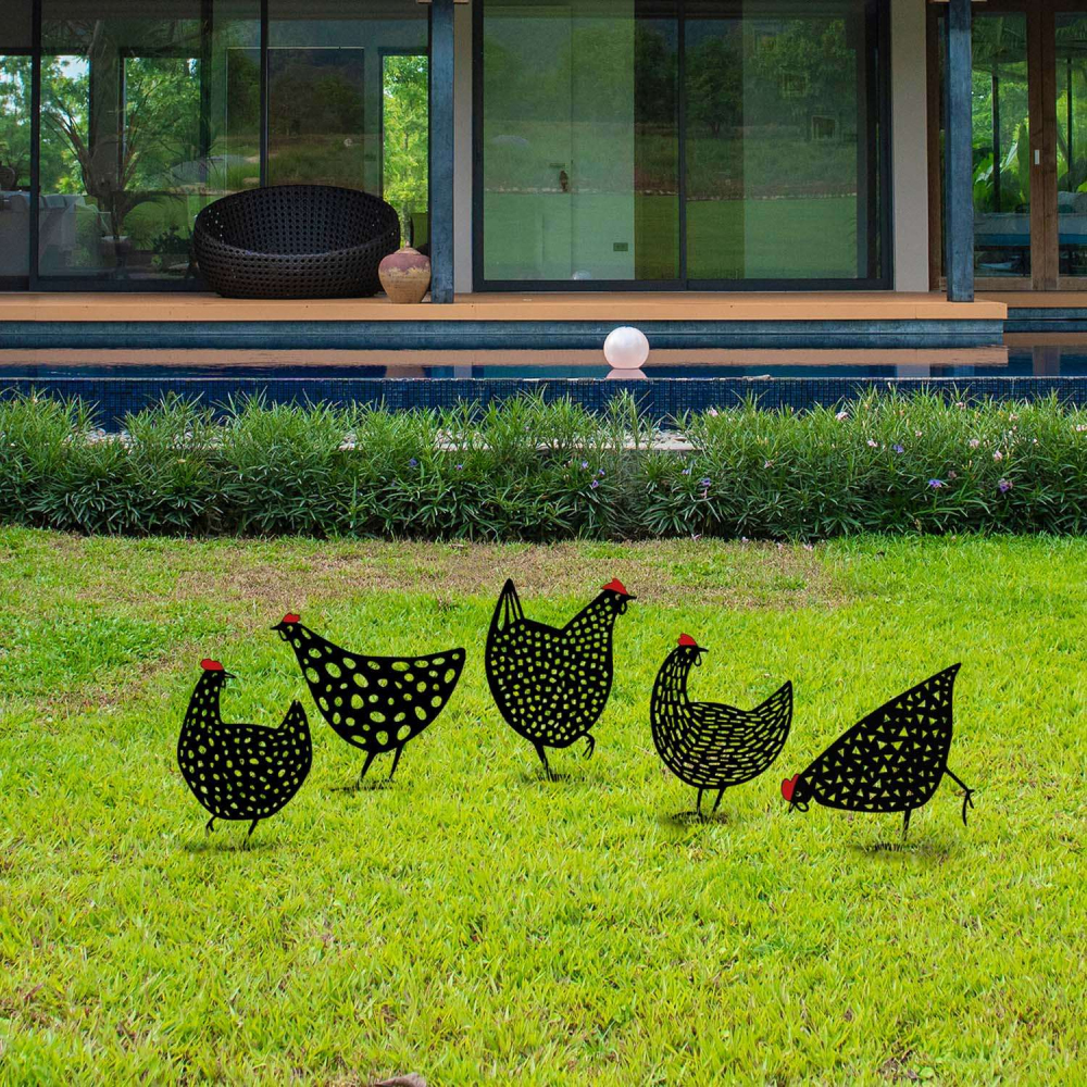 Animaux décoratifs en métal garden poules