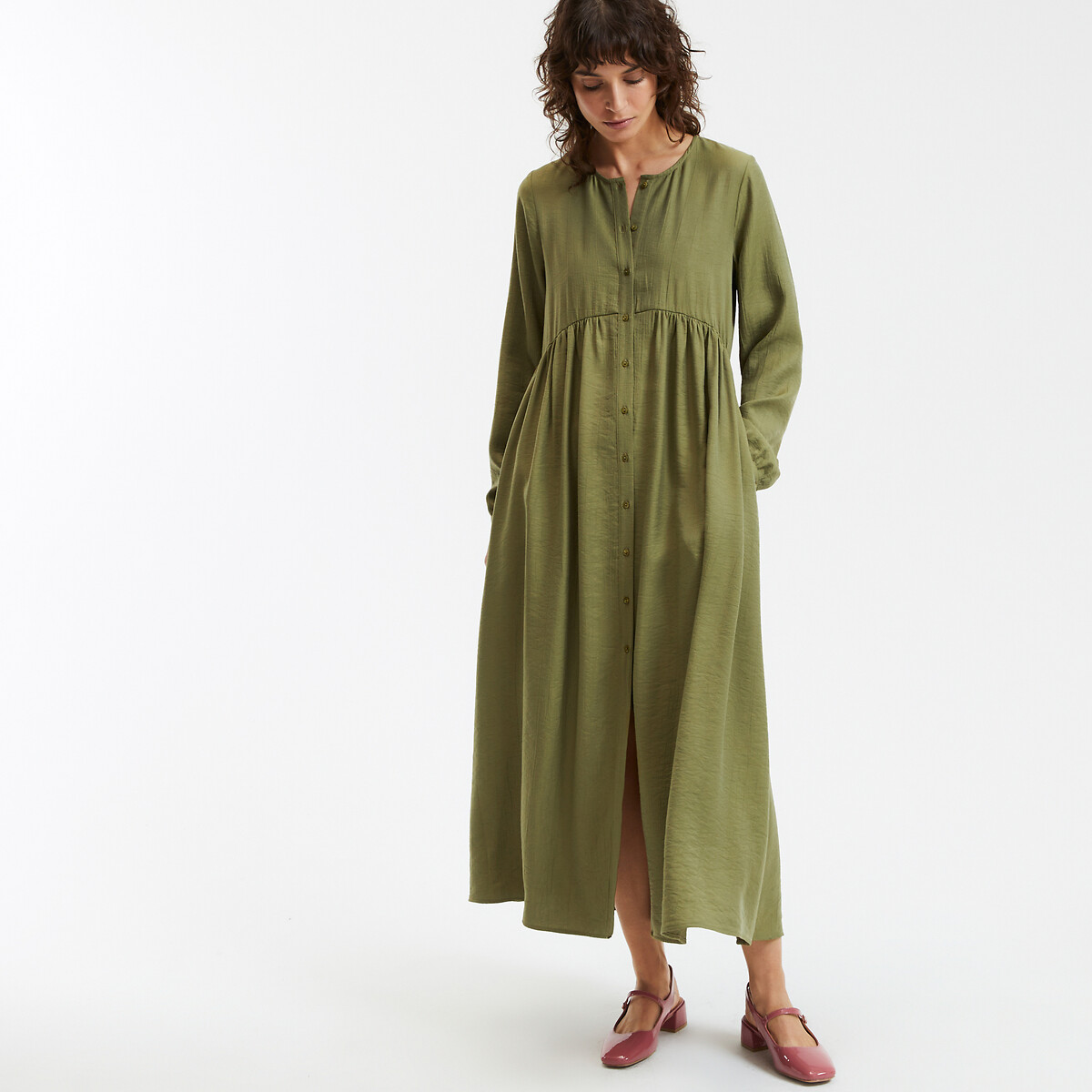 COLEÇÕES LA REDOUTE<br>Vestido longo, mangas compridas. Assinatura SUZIE
