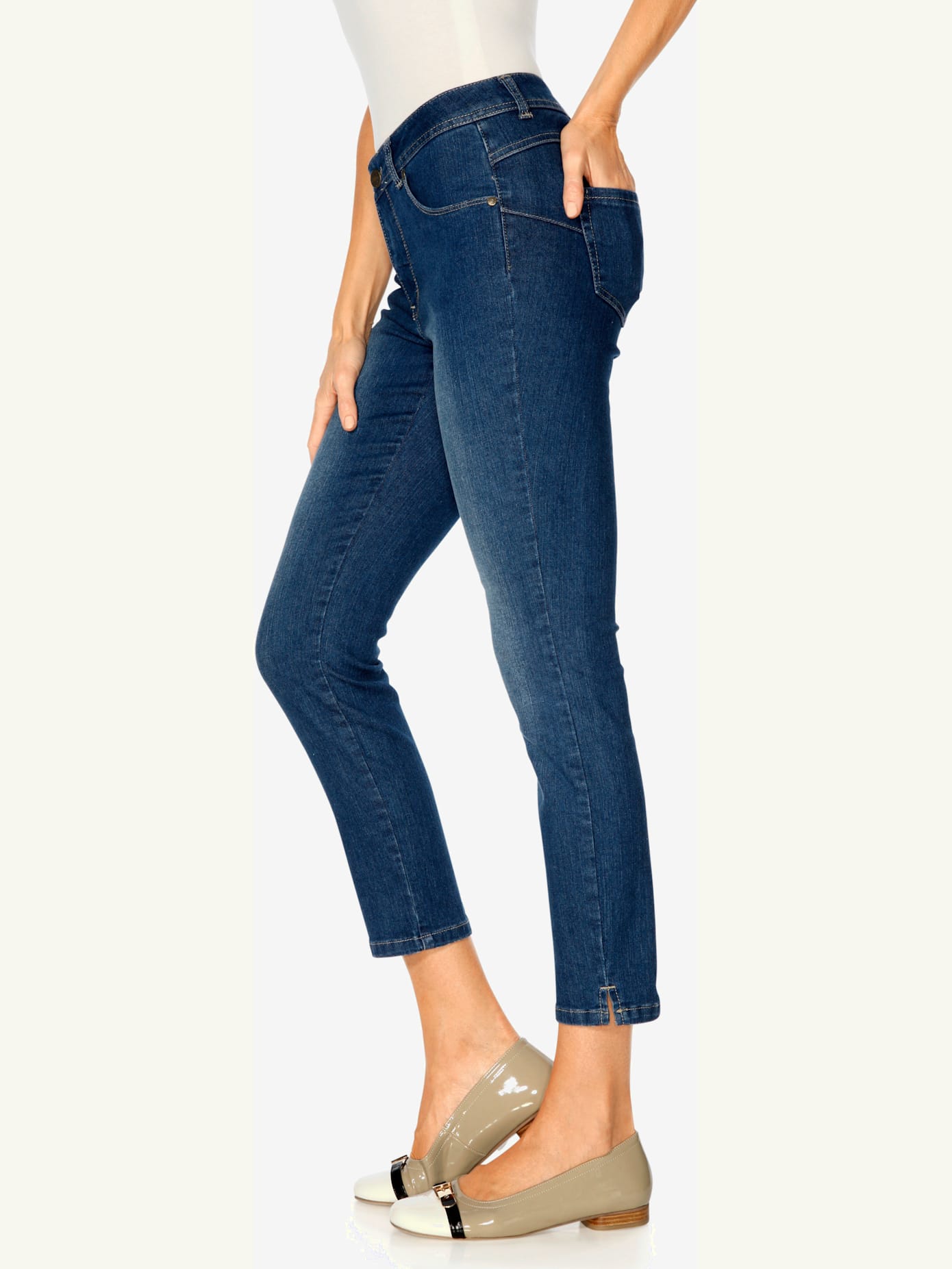 Jeans effet ventre plat longueur 7/8