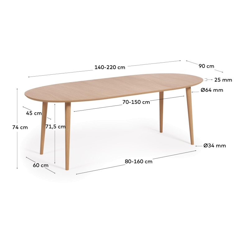 Kave Home Oqui uitschuifbare tafel 140/220x90