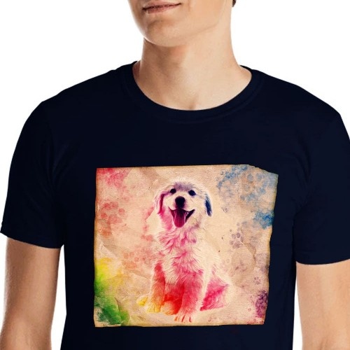 Camiseta masculina Mascochula de lona personalizada com a foto do seu animal de estimação, azul marinho.