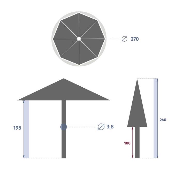 Parasol droit rond SISKO Ardoise
