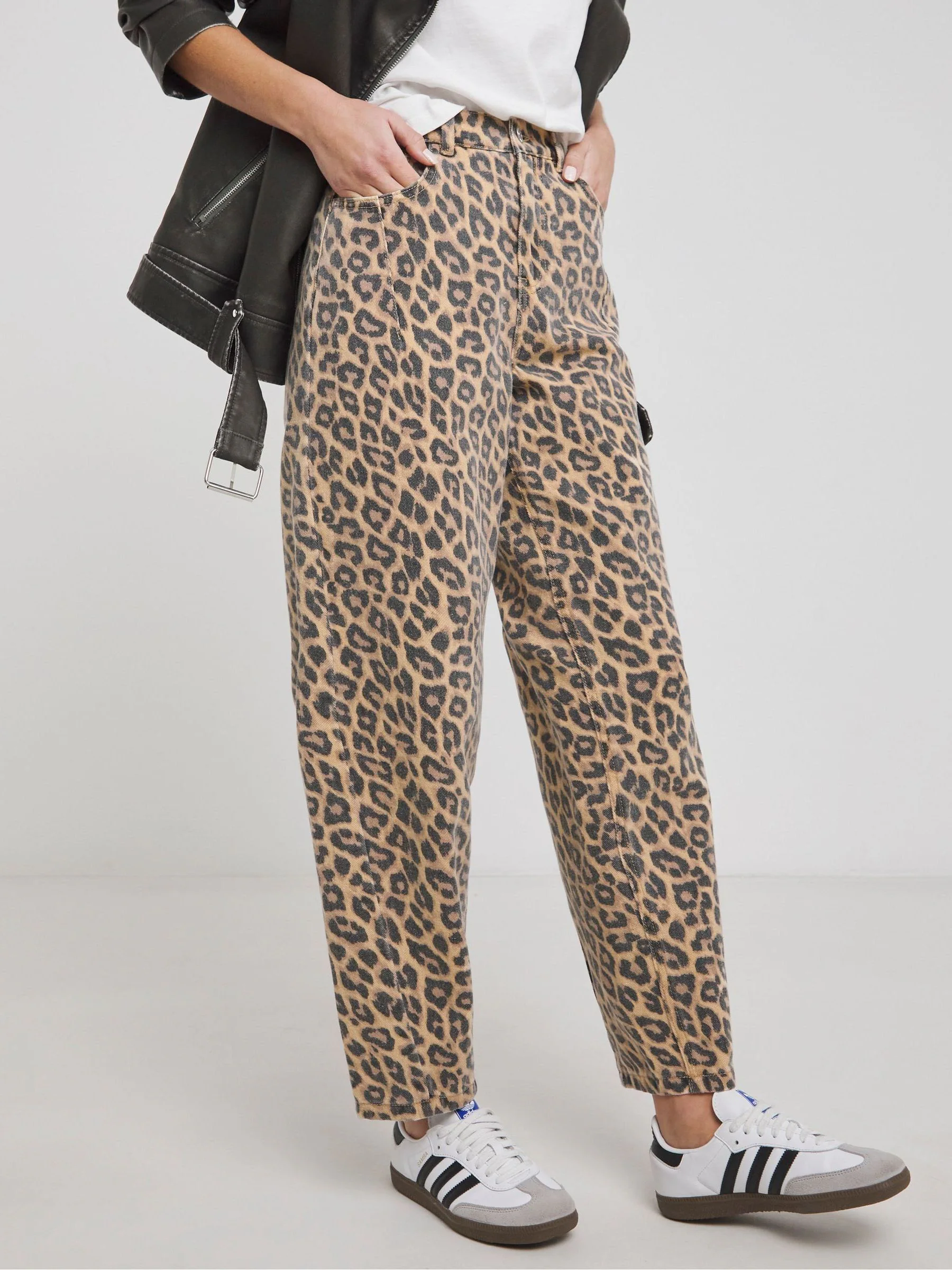 Simply Be Leopard Print Denim Barrel Leg Jeans