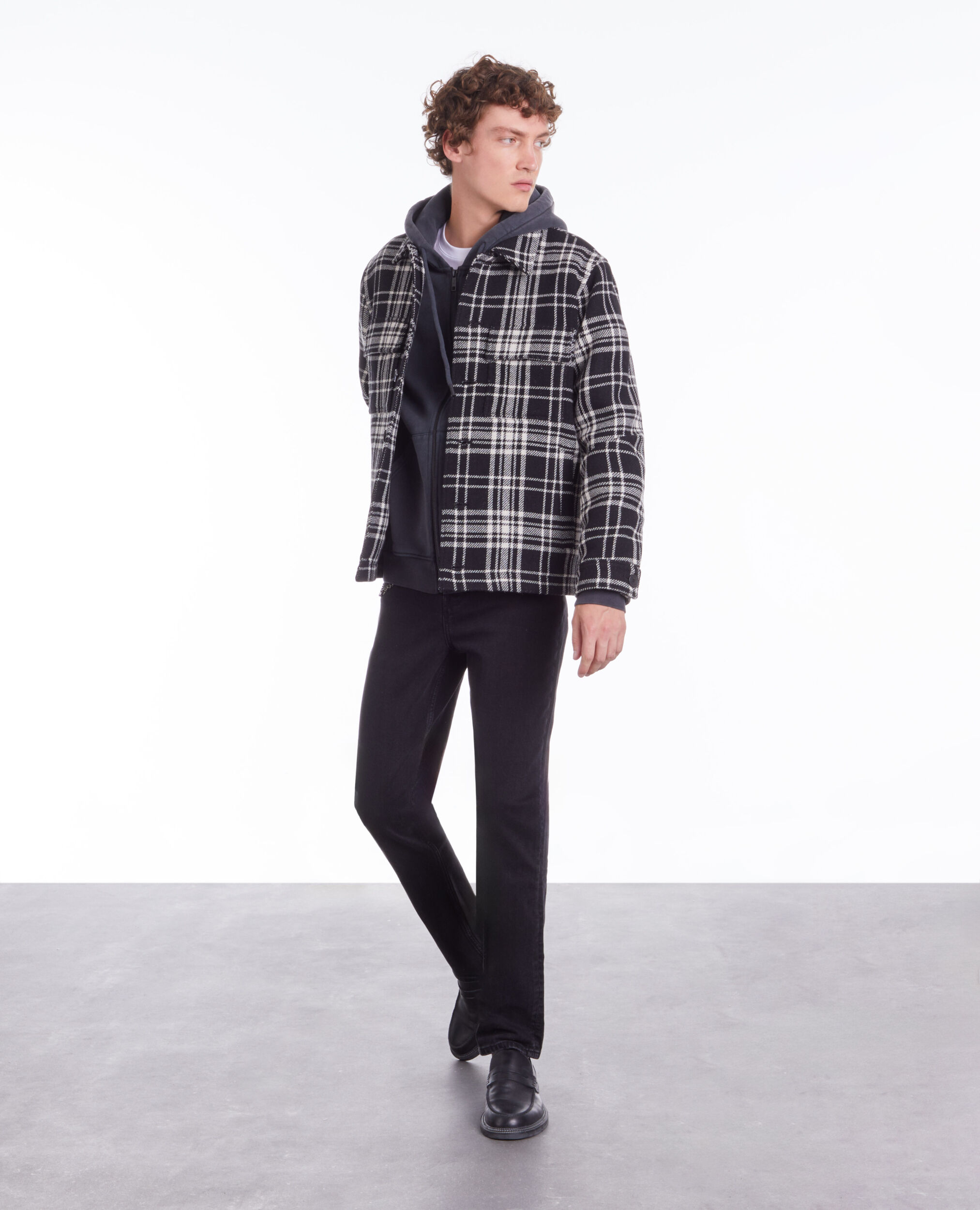 Blouson type surchemise à carreaux en laine mélangée