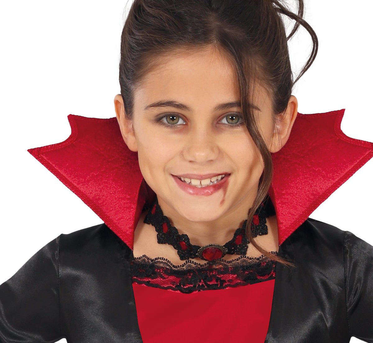 Halloween Kostuum Zwart Rood Meisje Vampier Lang