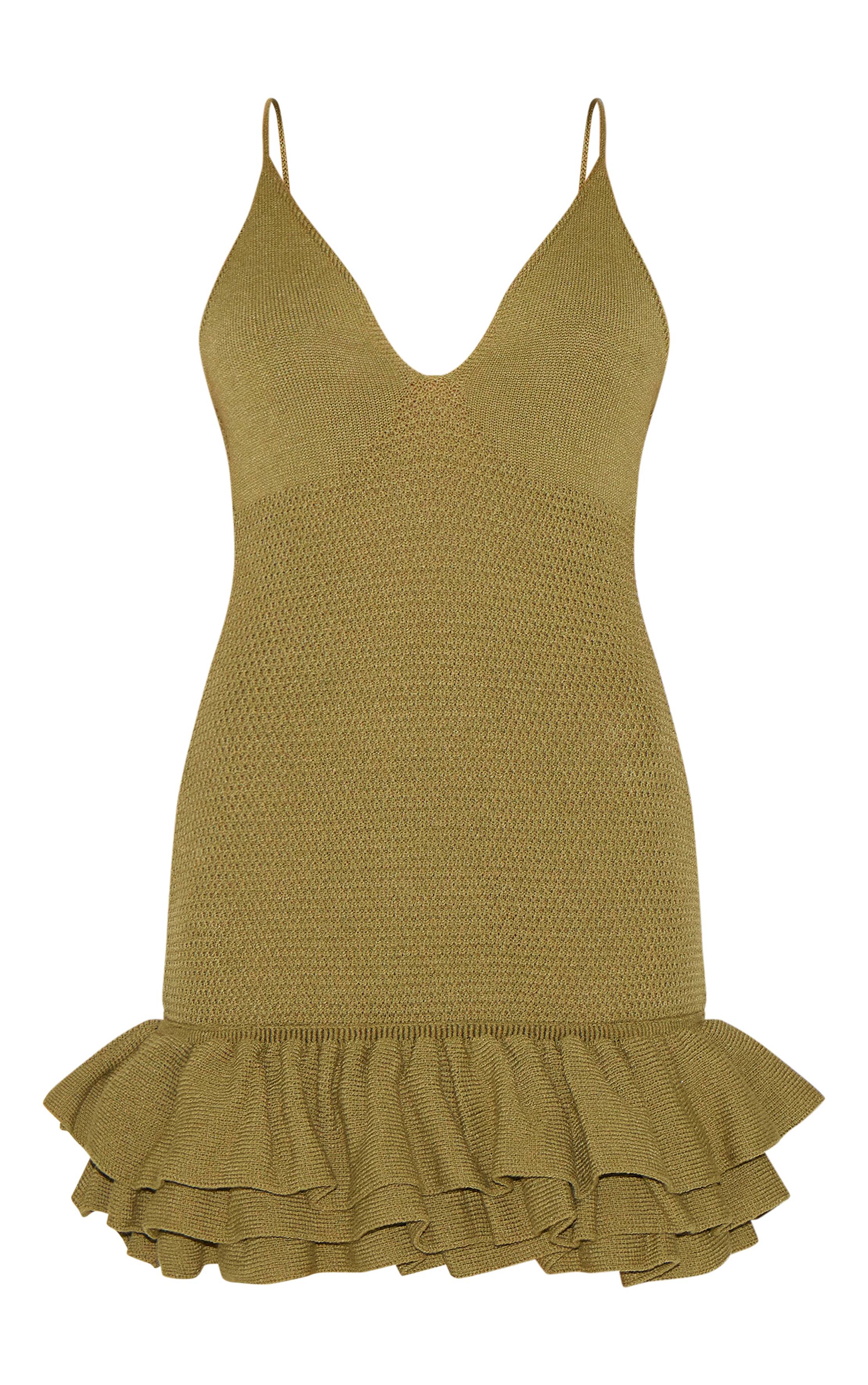 Vert Olive Robe Mini À Bretelles En Maille Avec Ourlet À Volants Petite