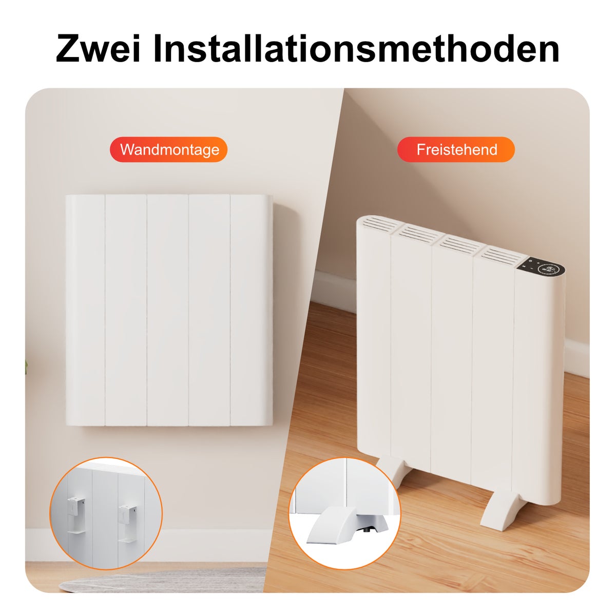 EMKE 700W witte elektrische radiator, vlakke paneelradiator, aluminium, staand/wandmontage, wifi-bediening, lcd-scherm, tijdfunctie