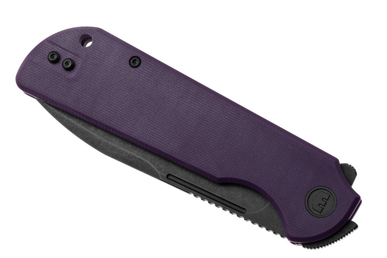 Eutektik Binary BIN-PBW-L Blackwashed 14C28N, Purple G10, linkshandig zakmes