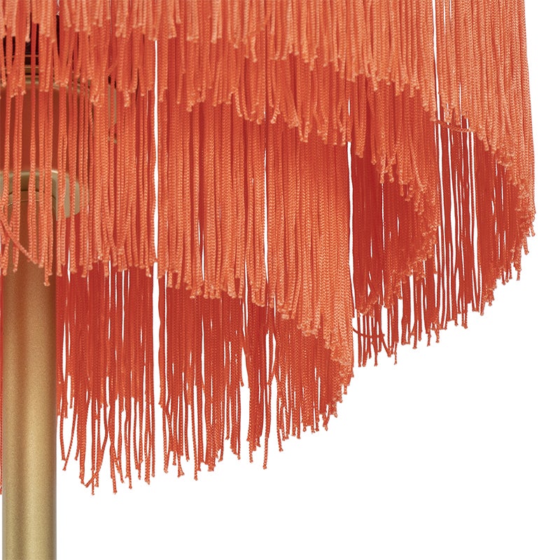 QAZQA - Oosterse vloerlamp goud I messing roze kap met franje - Franxa I woonkamer I slaapkamer - staal langwerpig - LED geschikt E27