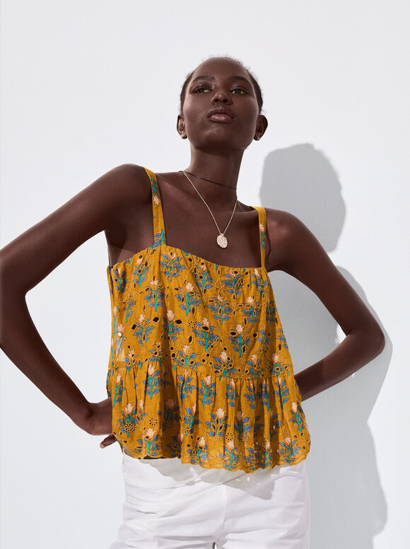 Blusa estampada com bordado - Amarela