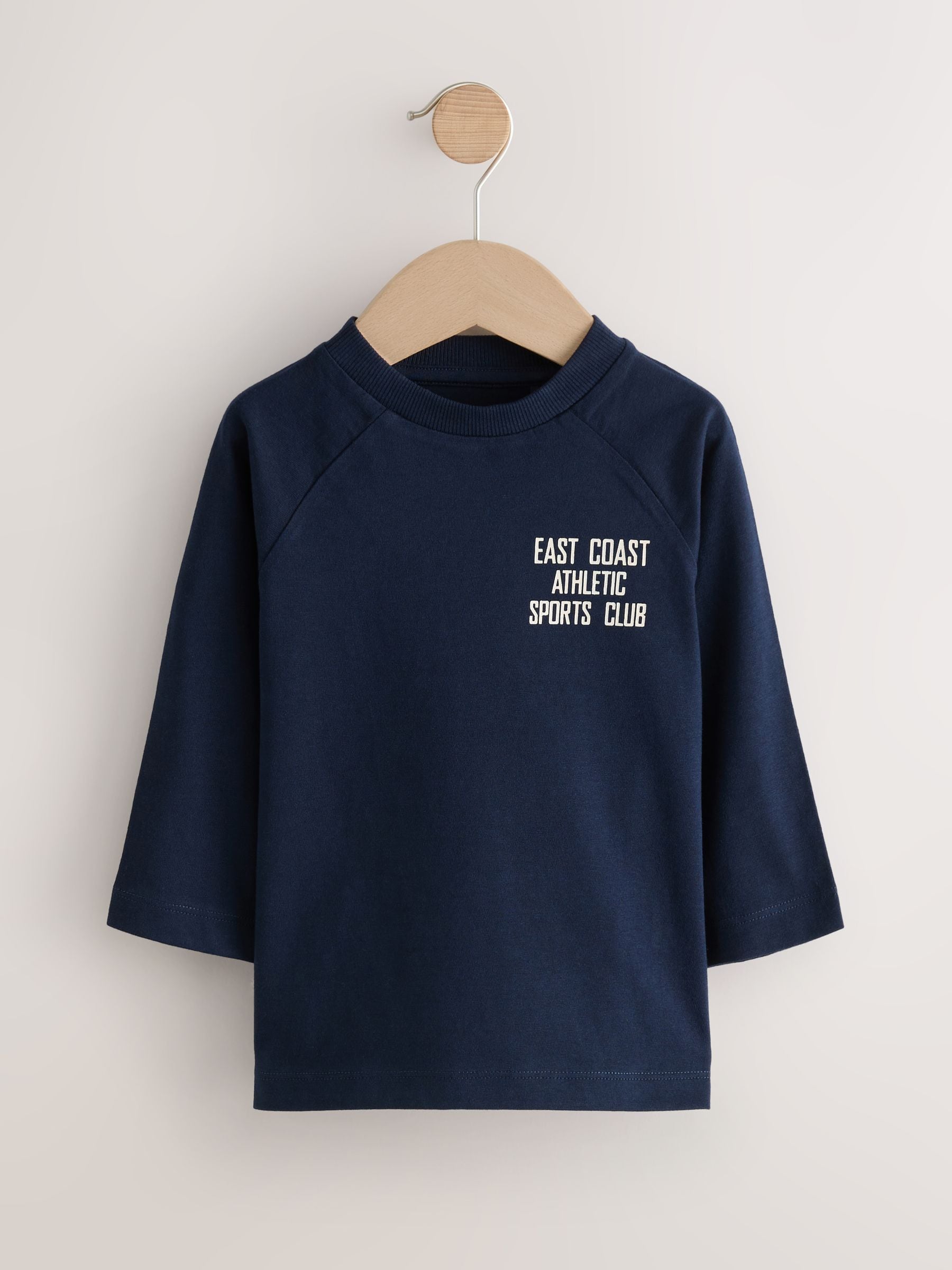 Marineblauw Varsity - Set van 3 T-shirts met grafische print en lange mouwen (3mnd-7jr)