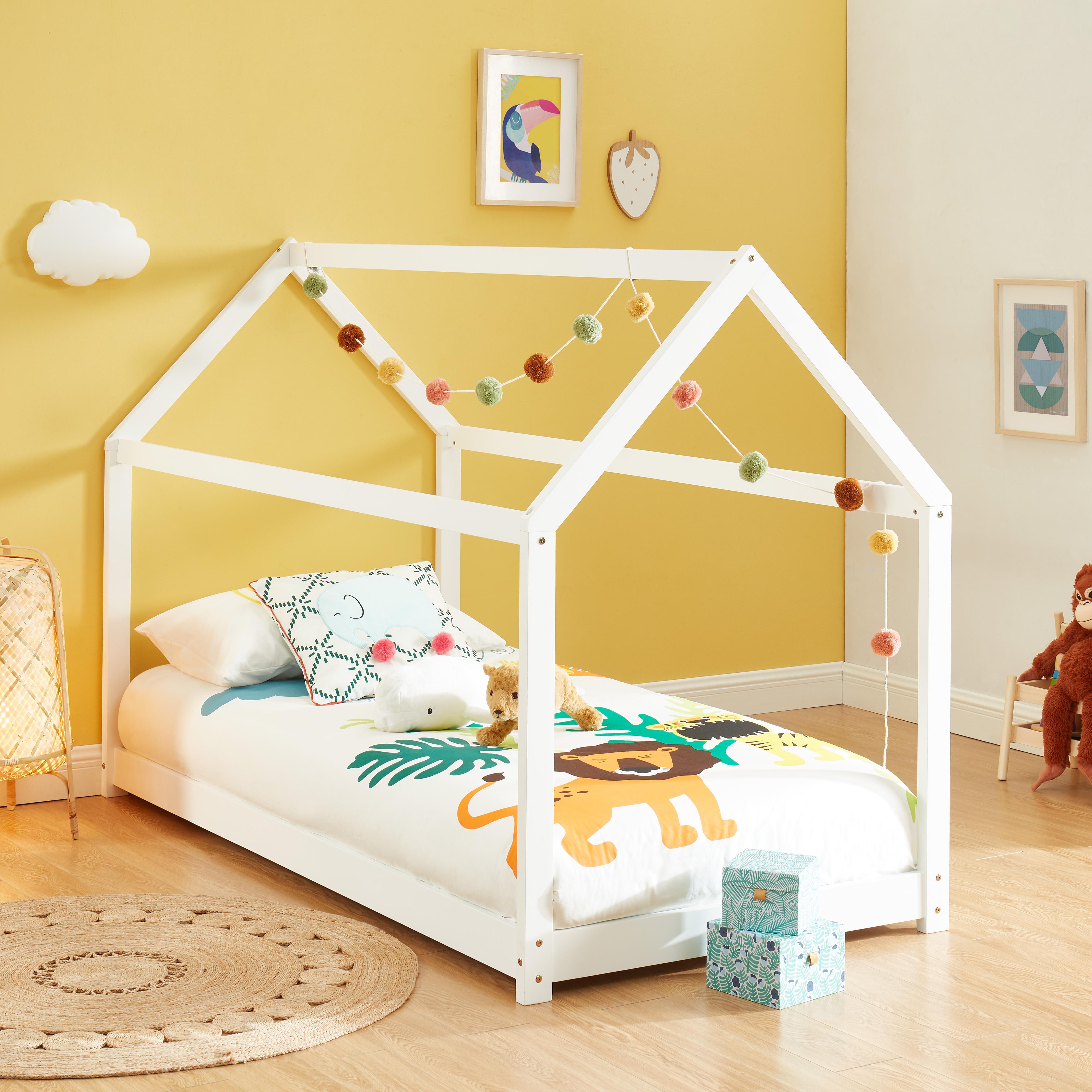 LIT ENFANT CABANE TINY PIN BLANC SOMMIER 90X190CM