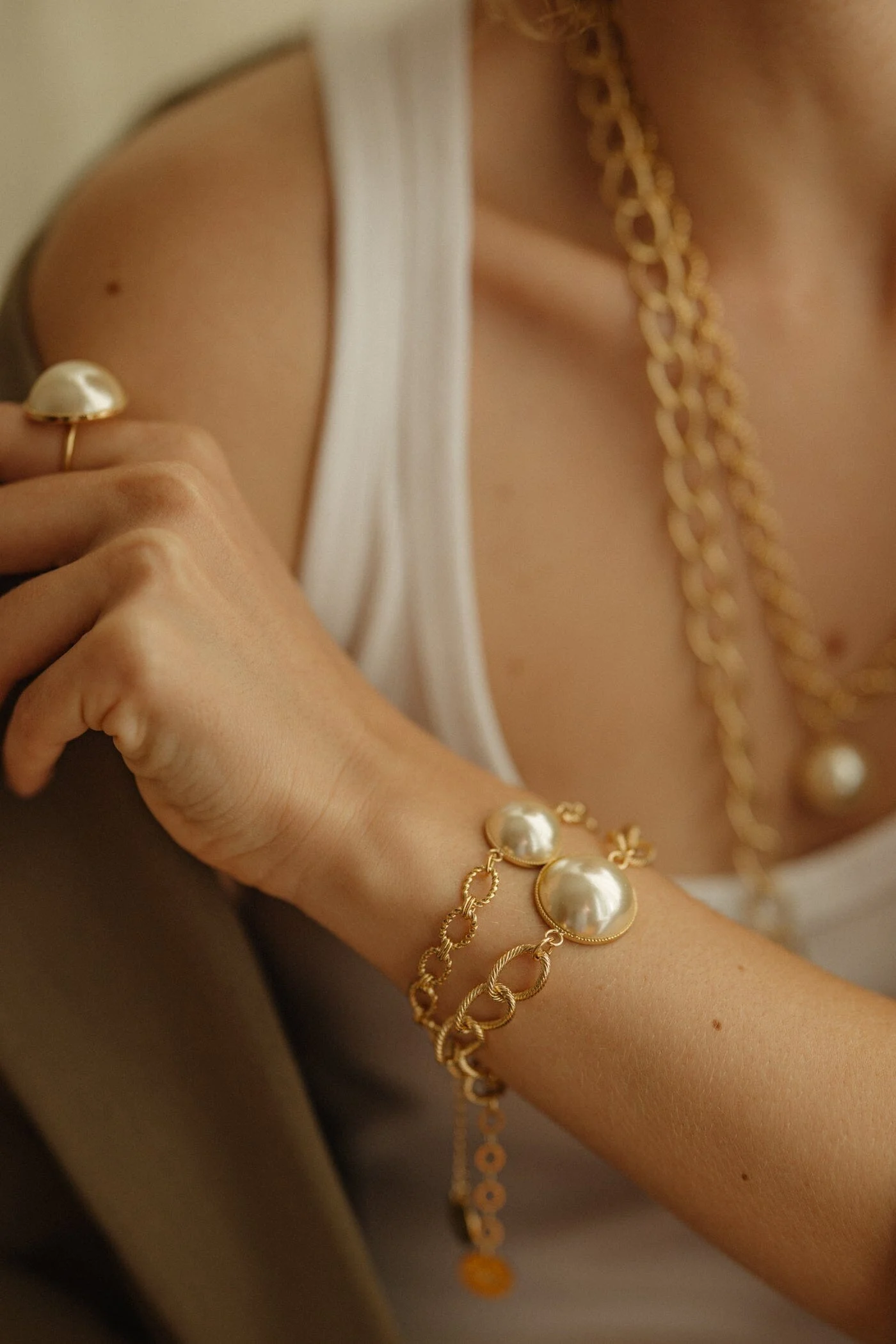 NÉLYA - Maxi bracelet perle doré à l'or fin | Doré