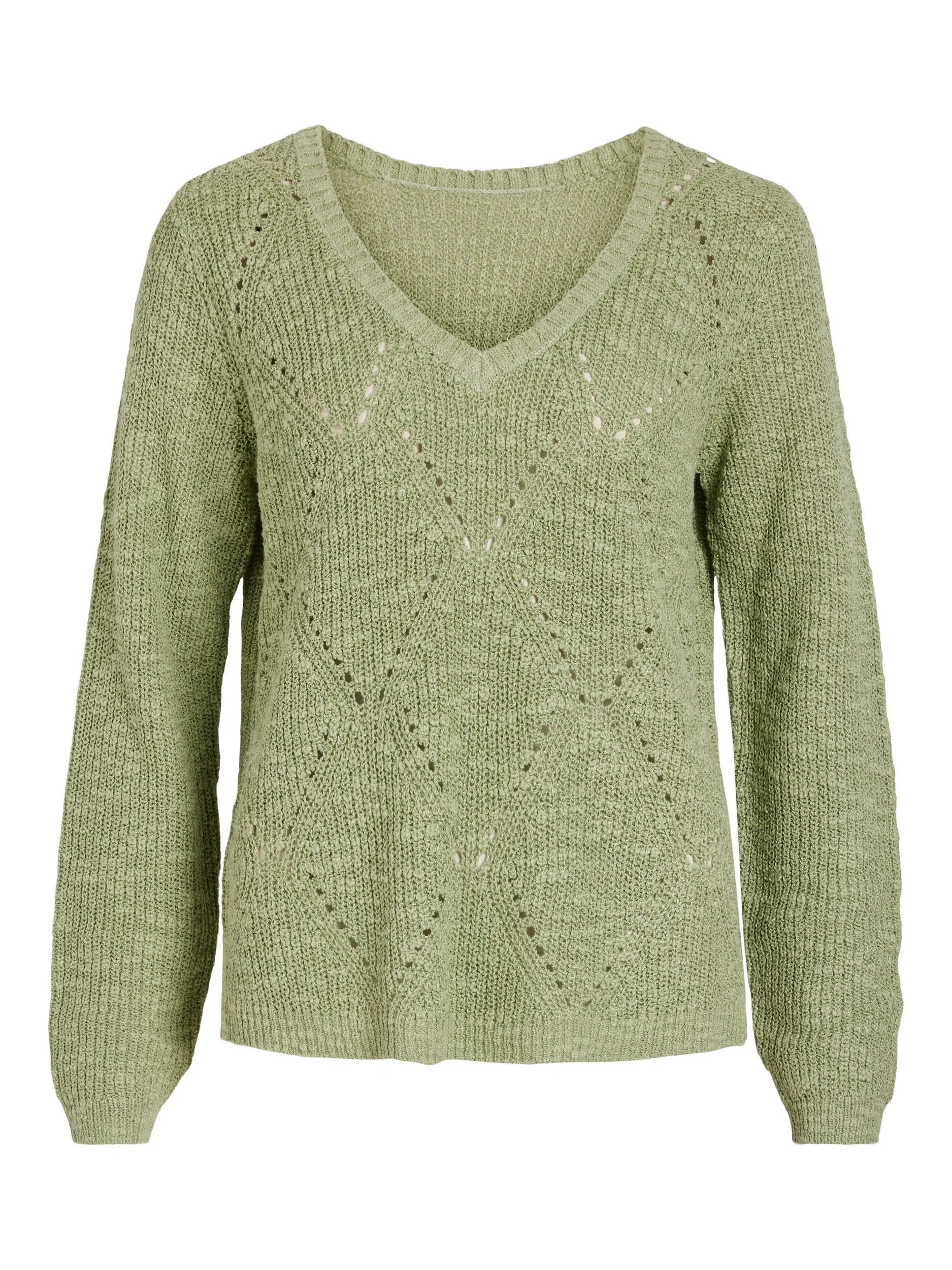Vila  Vipoca Rev L/S Pointelle striktrøje - Swamp