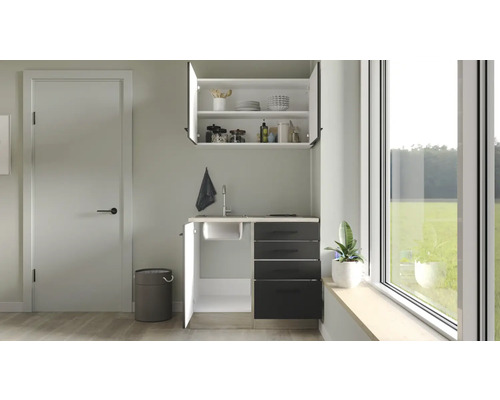 Flex Well mini keuken met apparatuur Capri 100 cm mat zwart gedemonteerd omkeerbaar uitvoering 00012595