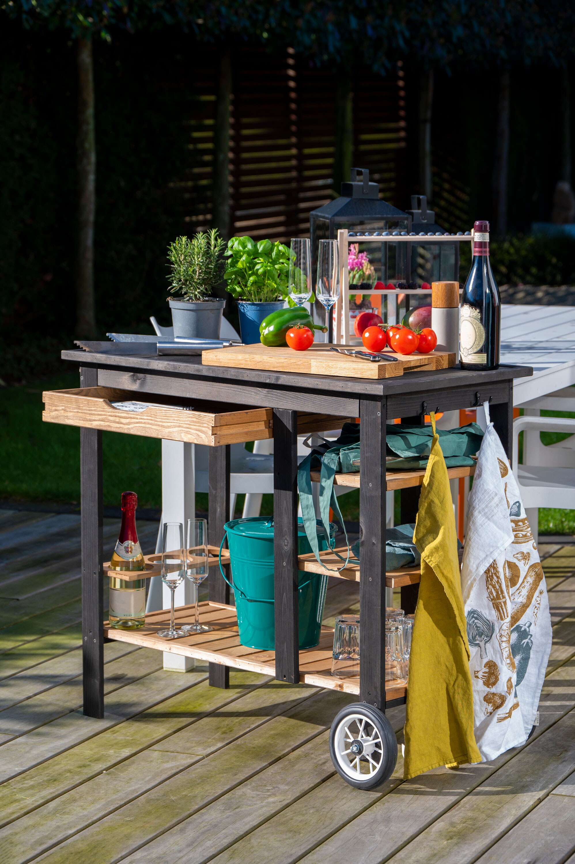 dobar Garten Servierwagen Beistelltisch Serviertisch Trolley