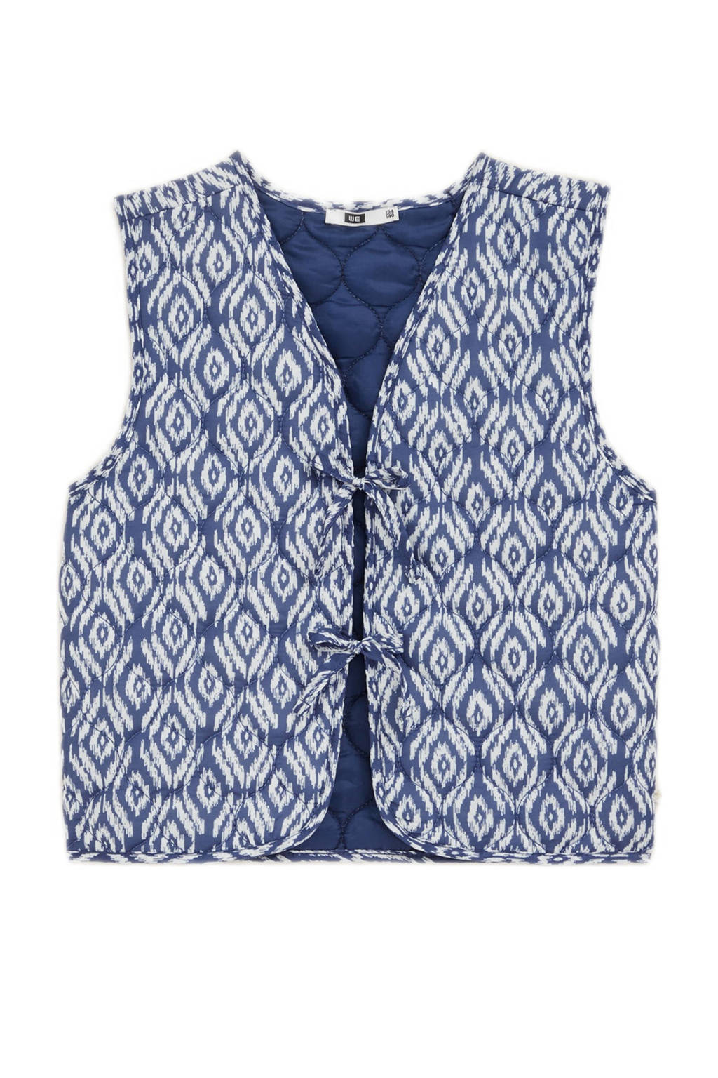 WE Fashion gilet met all over print blauw/wit