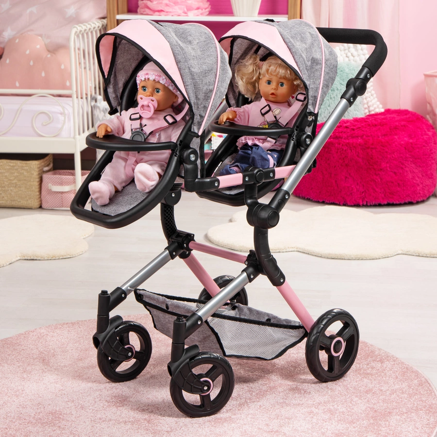 bayer Design Zwillings-Puppenwagen Twin Neo graurosa, mit Schmetterling