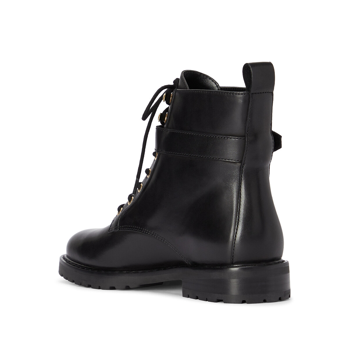 LAUREN RALPH LAUREN<br>Botas de tornozelo em couro Lake-up com pequeno salto laminado