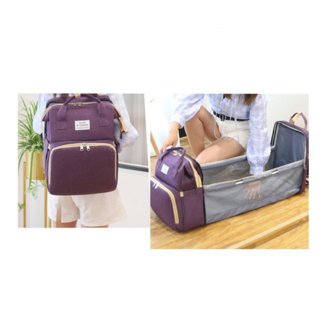 (47x36x12cm) 2in1 Baby Reise Rucksack Wickeltasche   Schlafbett - Schwarz