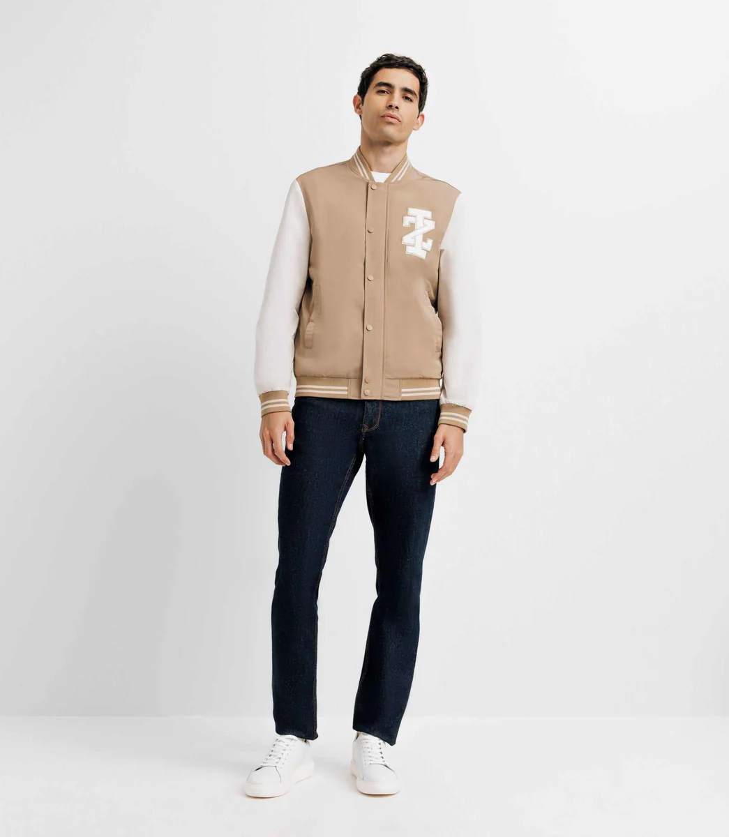 Blouson teddy bicolore beige et blanc