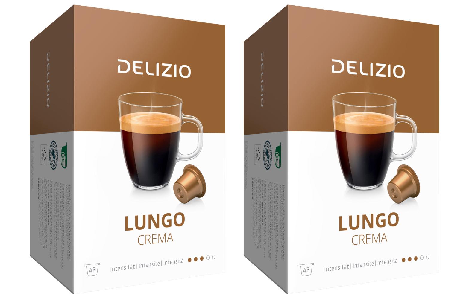 Kaffeekapseln Lungo Crema 2 x 48 StückKunststoffkapseln für das Delizio-System