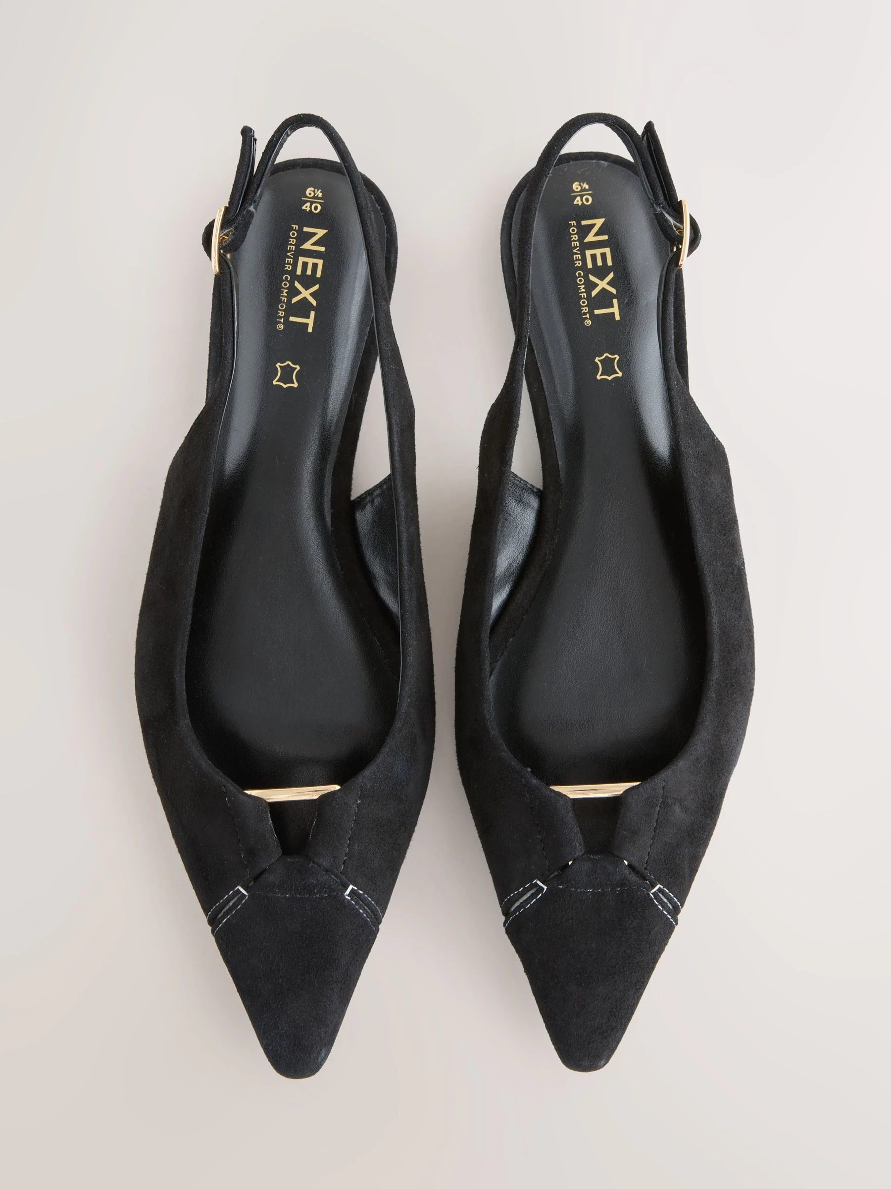 Zwart - Premium Leather Pointed Toe Hardware Slingback Shoes