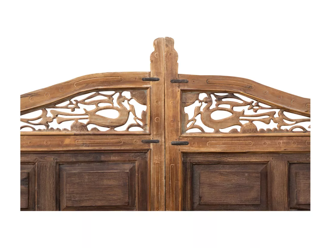 BISCOTTINI Portail - Bois Massif et Fer Finition Antique - Clôture en Fer - Portail en Métal - Porte Décorative - Portail d'Entrée - Clôture en Bois - Intérieur et Extérieur - 240x7x232cm