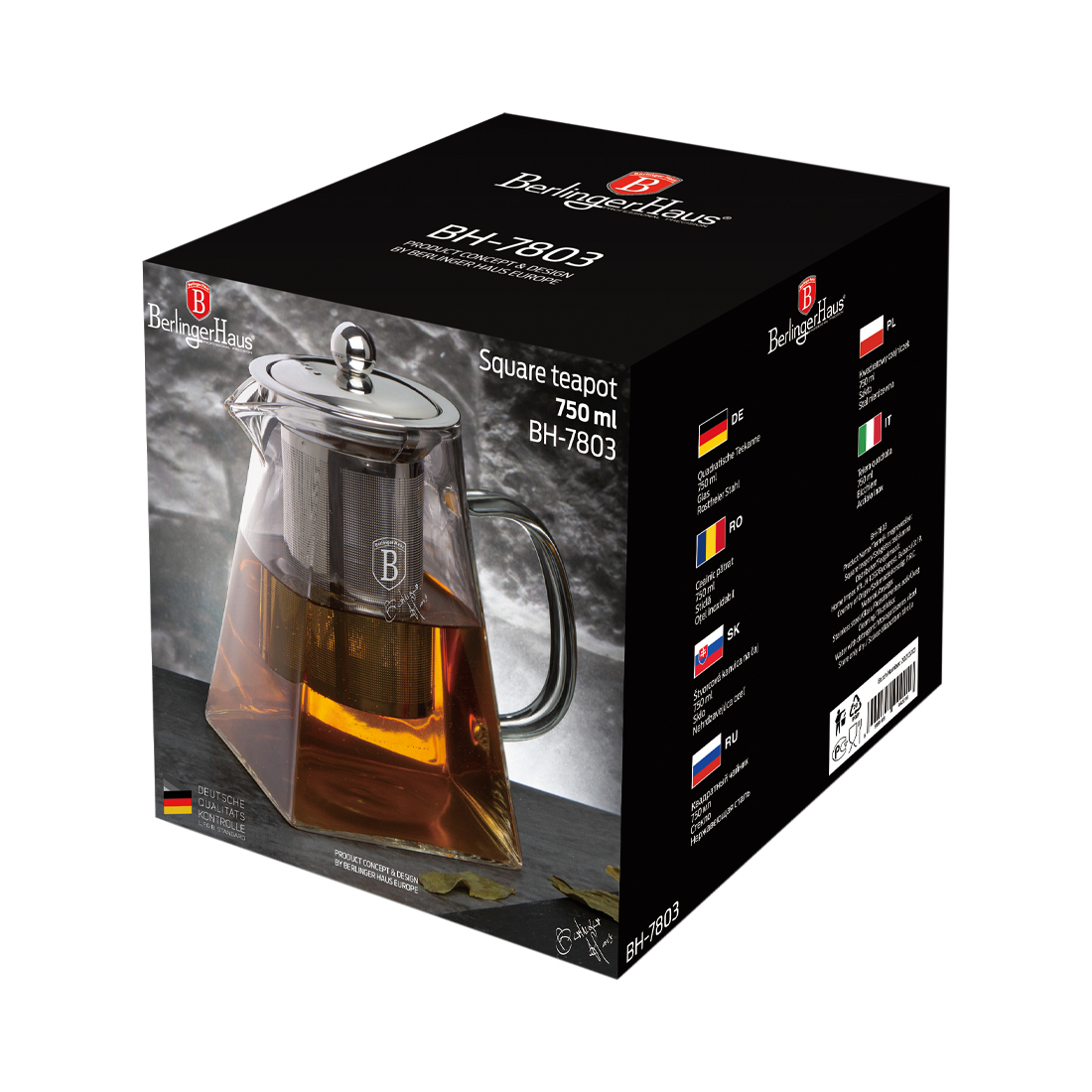 Berlinger Haus Teekanne aus Glas mit Edelstahl Filter 750 ml