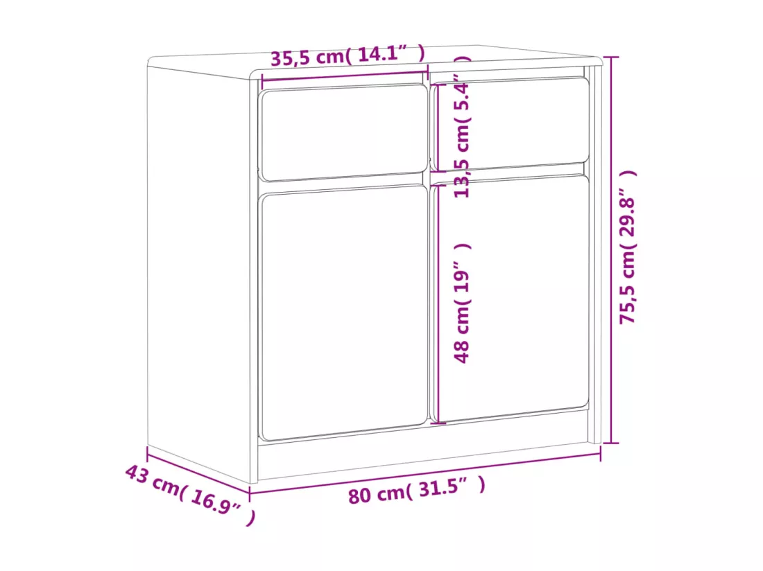 Buffet SAUDA chêne 80x43x75,5 cm bois massif de pin