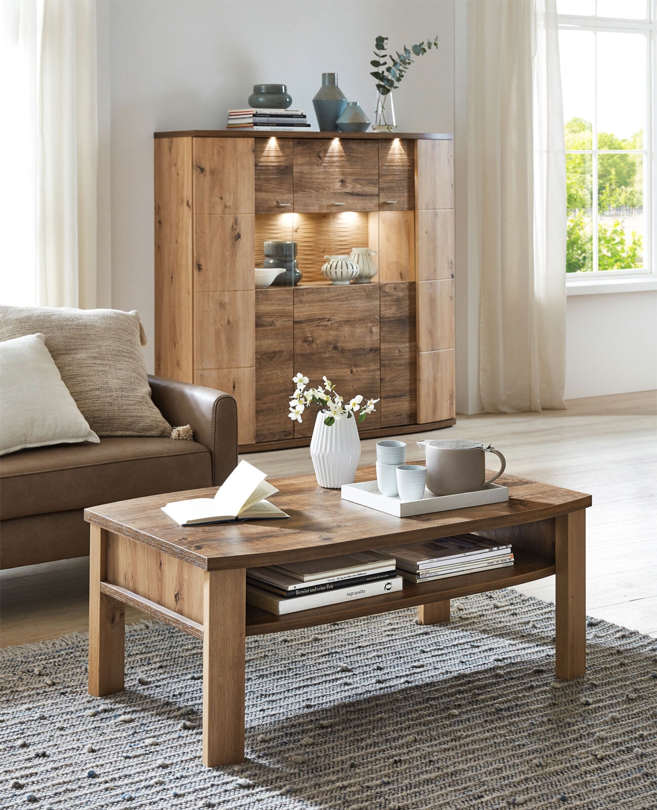 Couchtisch Cabana Type 71 Platte Eiche Ribbeck-Optik Cognac/Füße/Blenden Eiche Artisan-Optik 110x44,2x65 cm