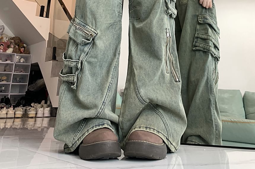 Porstina - Cargojeans met hoge taille en wijde pijpen