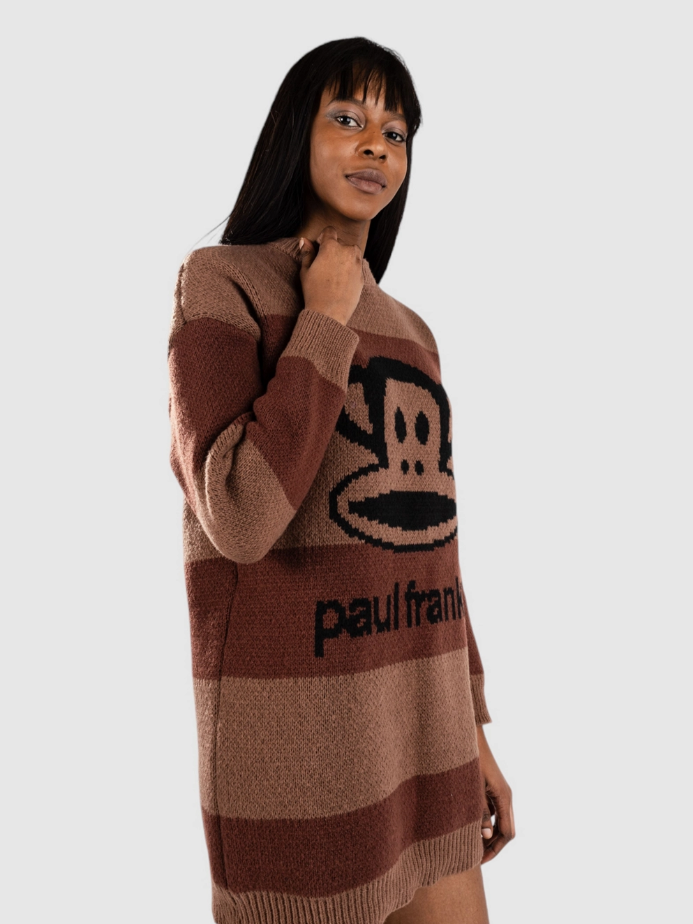 Daisy Street x Paul Frank Intarsia Knitted Jumper Dress brown