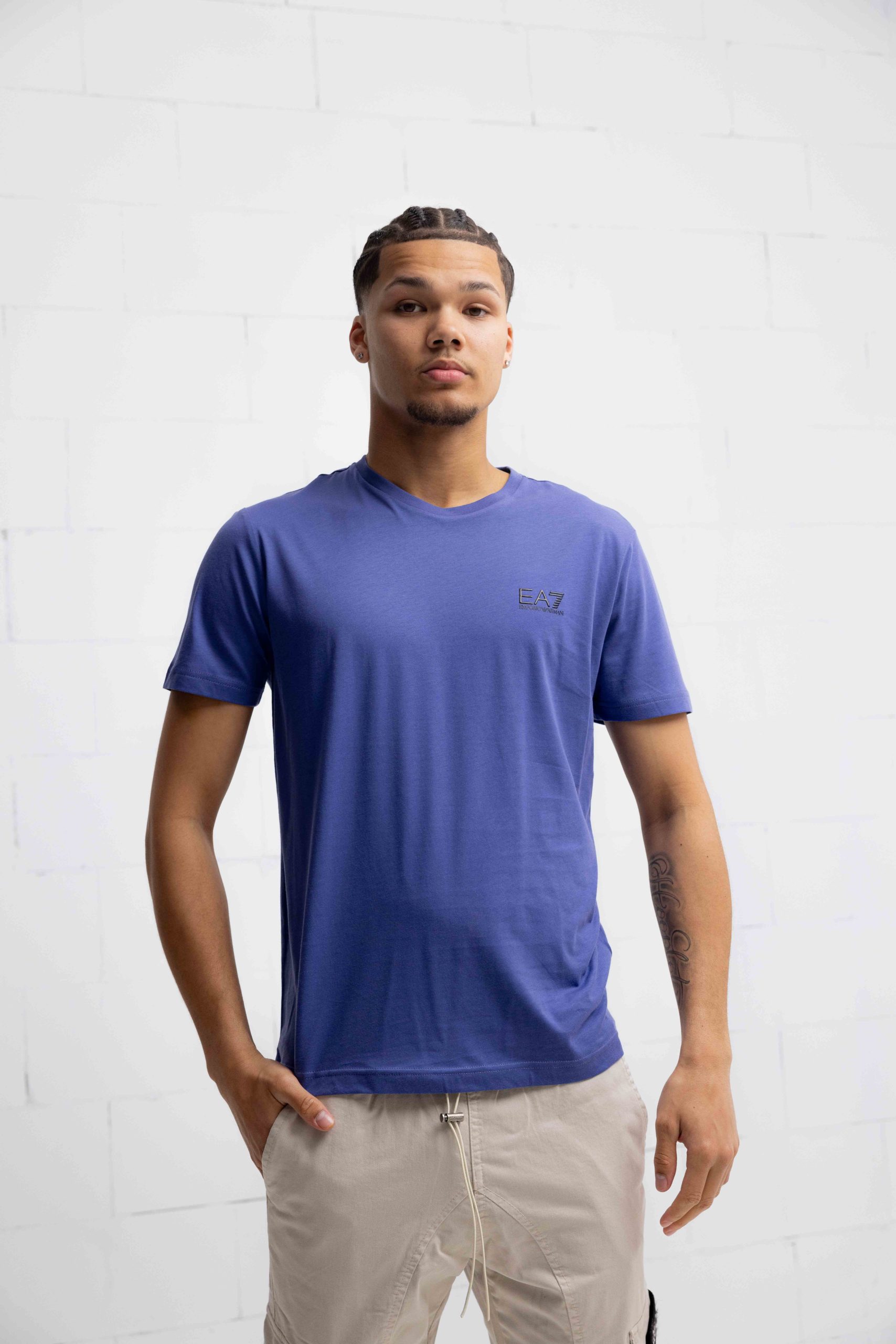 EA7 Emporio Armani Basic Logo T-Shirt Heren Blauw