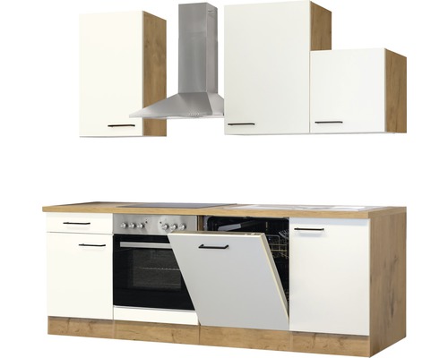 Flex Well keukenblok met apparatuur Vintea 220 cm magnolia mat gedemonteerd, omkeerbare versie 00011830