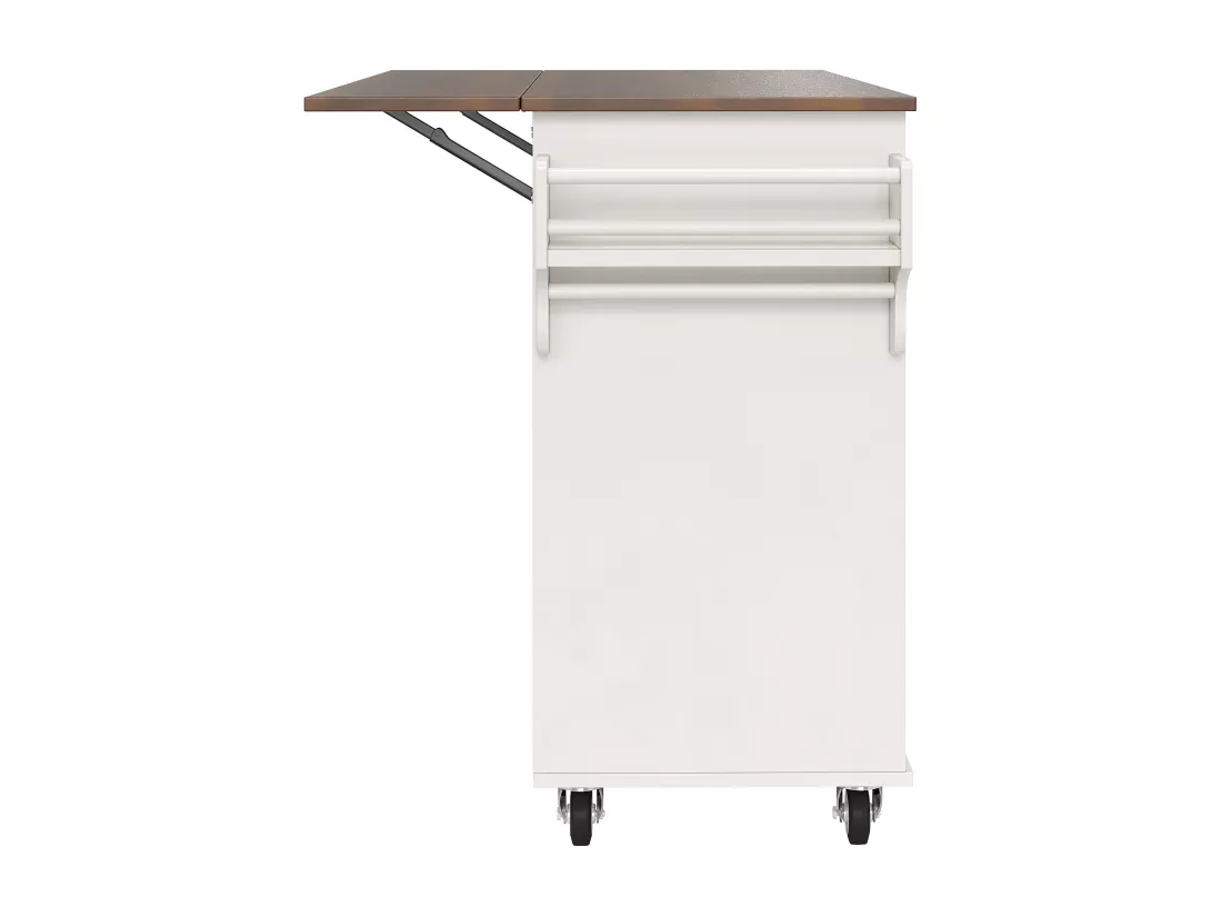 Ilot central de cuisine - chariot à roulette avec plateau extensible - 2 tiroirs et 2 portes - Blanc