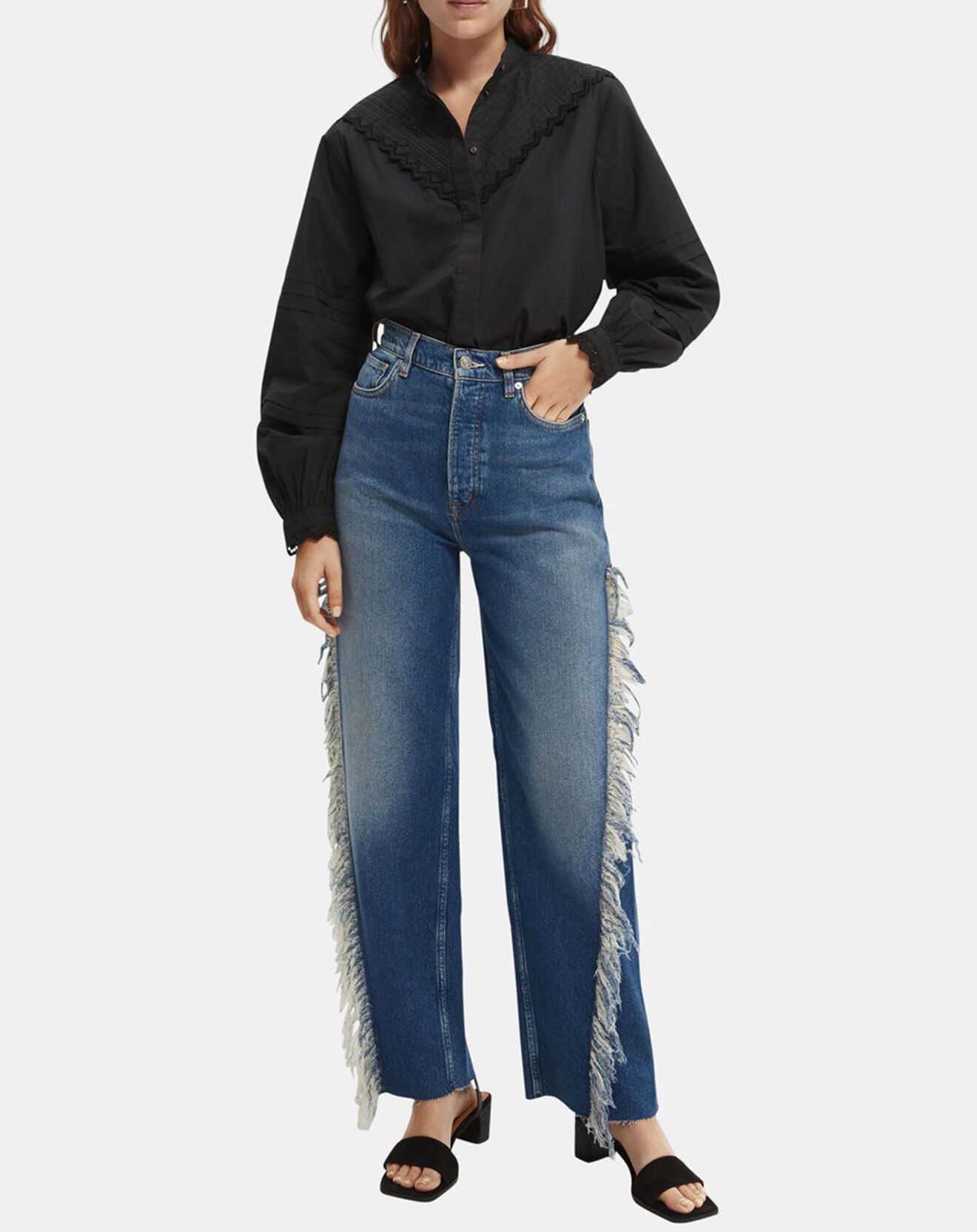Scotch & Soda Blouse 100% Coton Bio avec broderie Anglaise noire