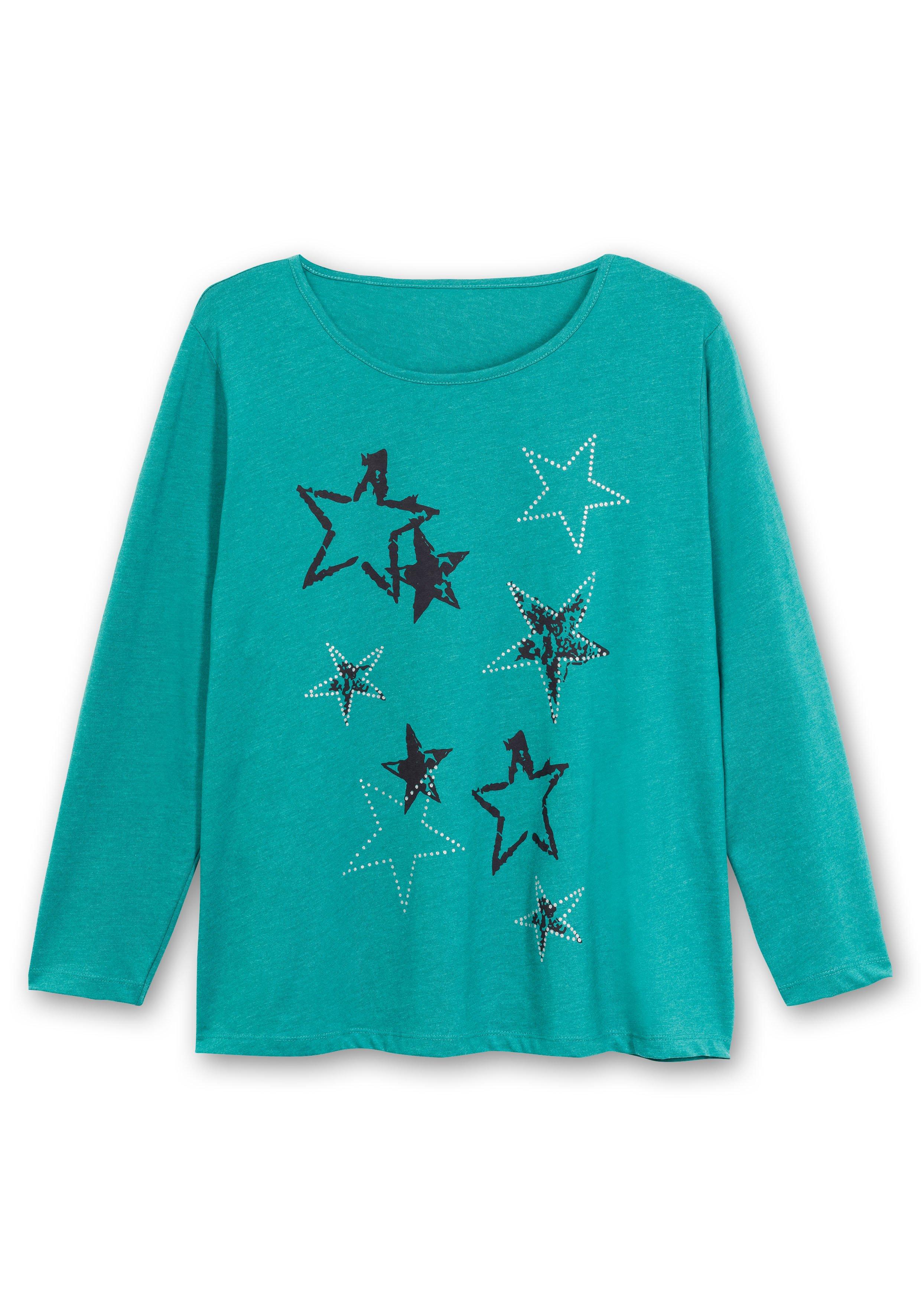 Meliertes Langarmshirt mit Sternen-Frontdruck