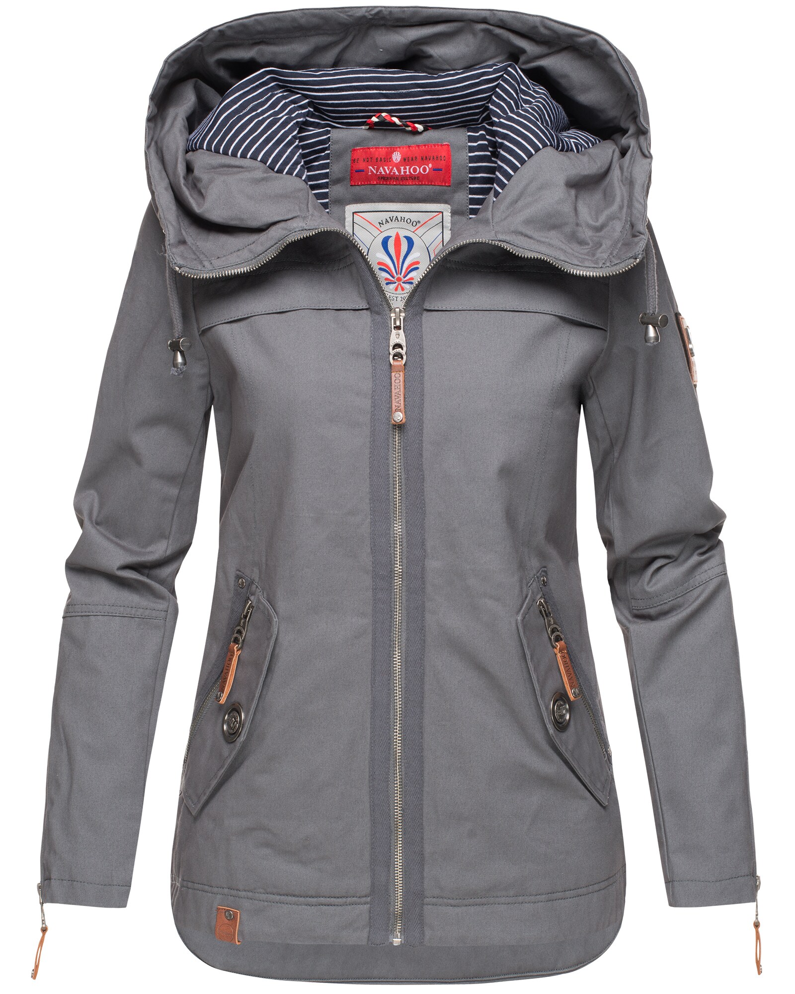 NAVAHOO Damen Moderner Outdoorjacke Übergangsparka aus Baumwolle mit Kapuze Wekoo