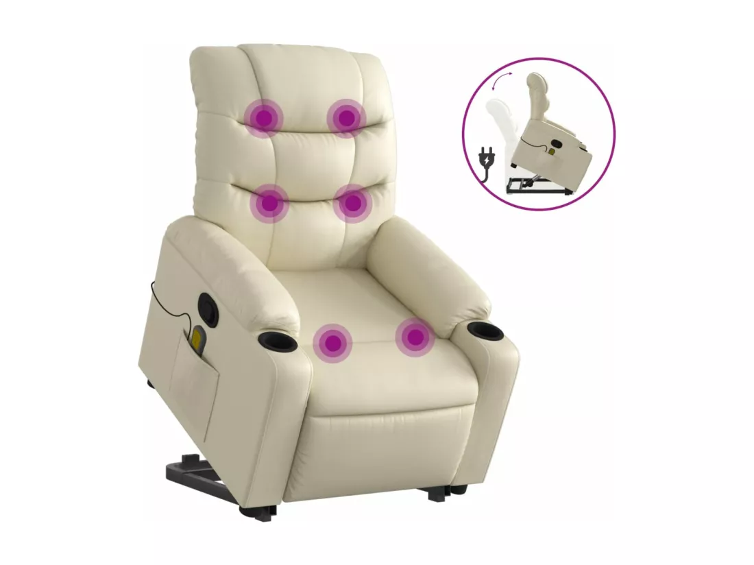 Fauteuil inclinable massant Crème Similicuir