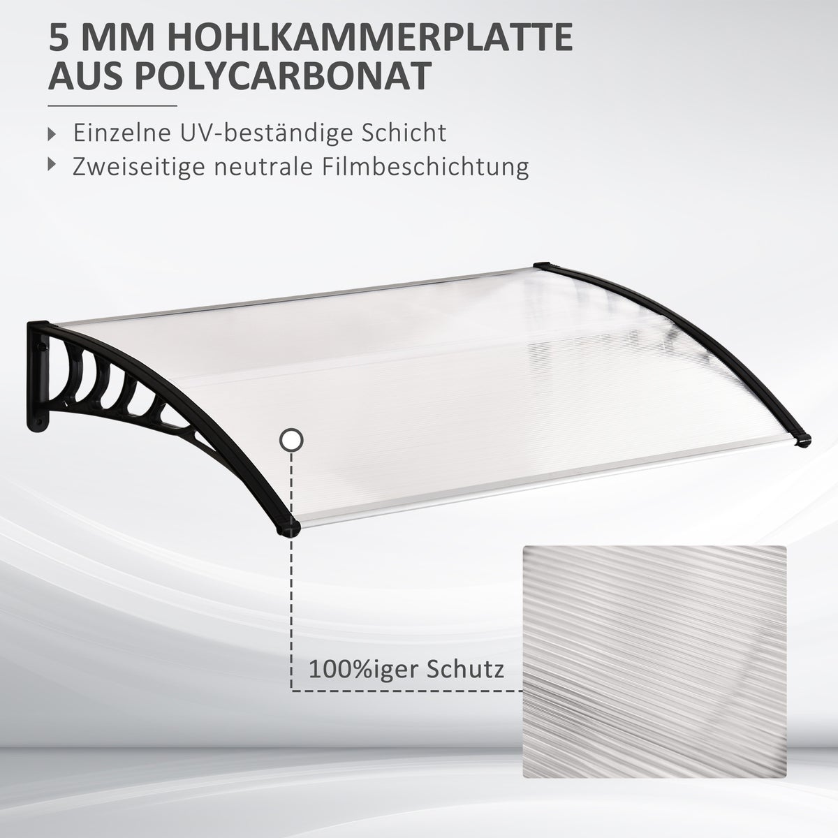 Outsunny Voordeurluifel 90 x 150 cm, Polycarbonaat Deurdak, Schuine Boogluifel met UV-bescherming, Zon- en Regenbescherming voor Buiten, Wit
