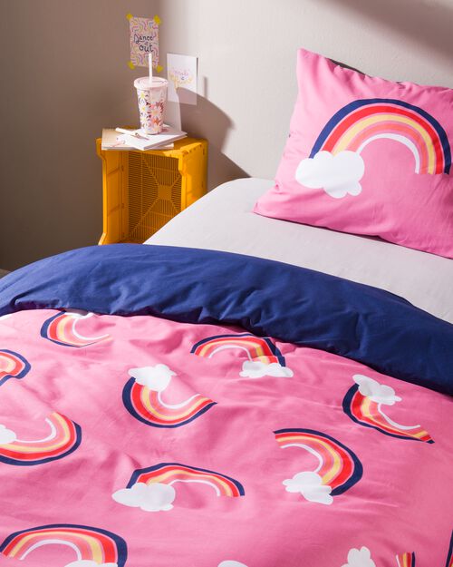 housse de couette enfant - coton doux - 140 x 200 - rose arcs-en-ciel